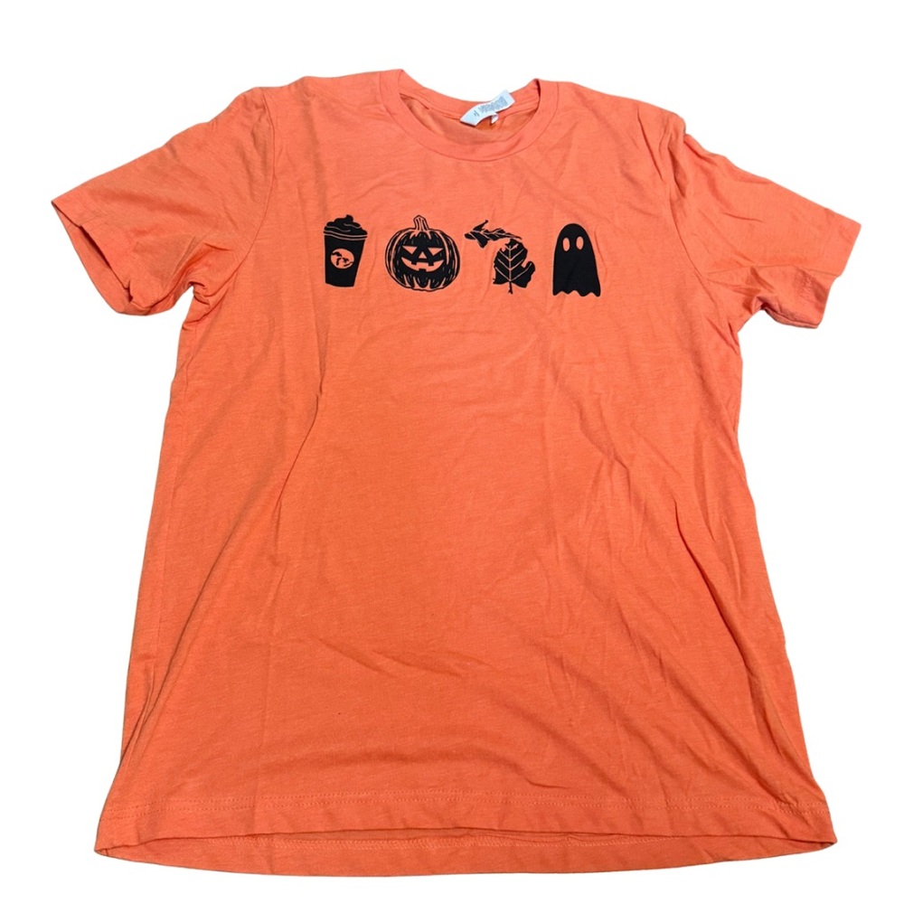 Michigan Halloween Graphic Tee Bella +‎ Canvas Women’s XL Orange Fall Shirt